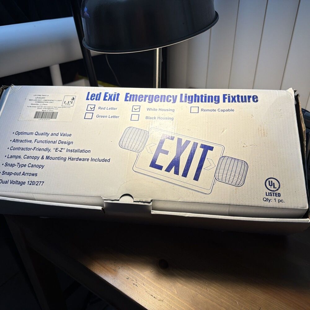 Combo LED Emergency Exit Sign Lighting Fixture with External Lights New-open Box